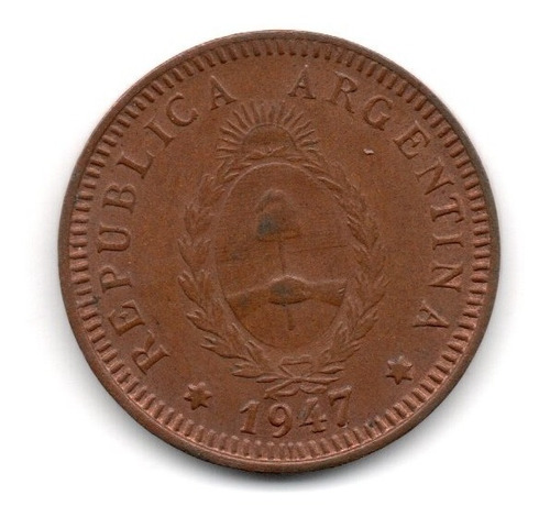 Moneda Argentina 2 Centavos Año 1947 Cj#182 Cobre Puro Sc-