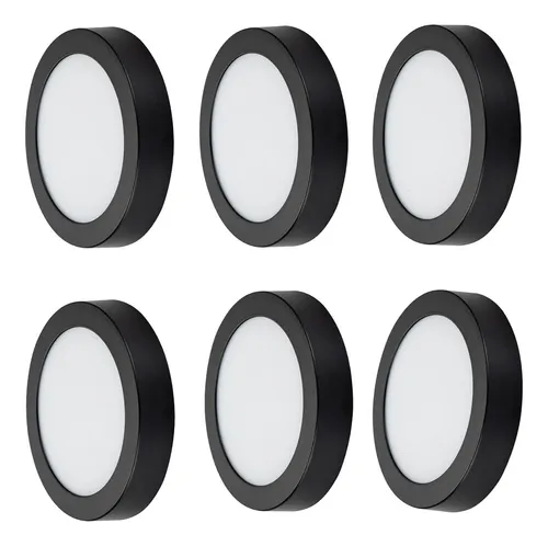 comprar Pack 6 Panel Led Redondo Sobrepuesto Borde Negro 12w