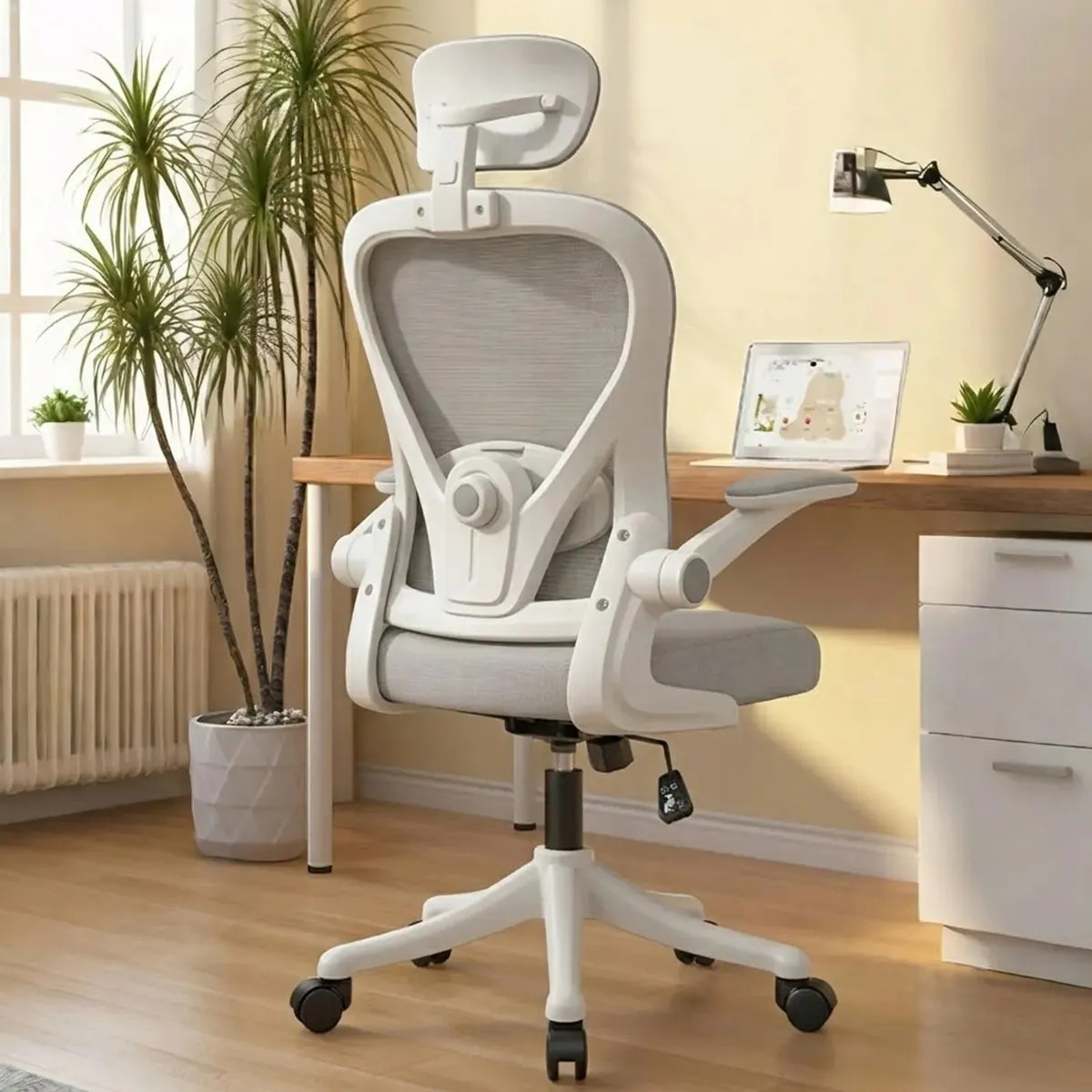 Cadeira Escritório Ergonômica Cor Cinza Com Suporte Lombar Estofado Mesh Suporta 150kg