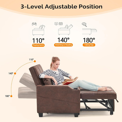 Sofa Cama Reclinable 3 En 1 Ajustable Puertos Usb Vingli