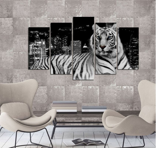 Cuadro 60x100cm Tigre Ciudad City Ojos Azules