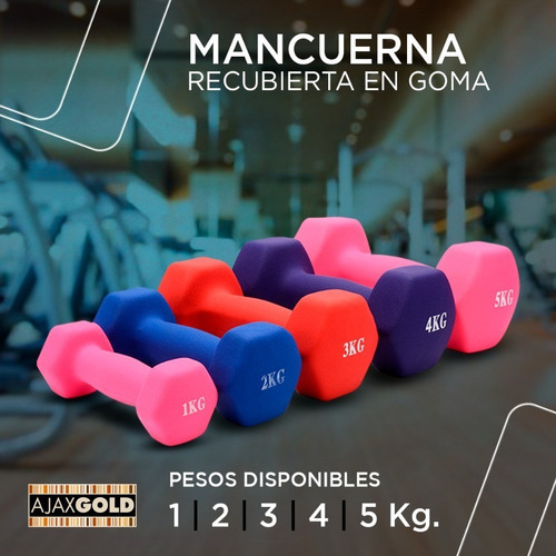 Imagen 3 de 7 de Mancuerna Pesa Goma Recubierta 4 Kg Gym Fitness Funcional