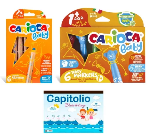 Kit Carioca Baby 6 Crayones 6 Marcadores Osito Block Dibujo