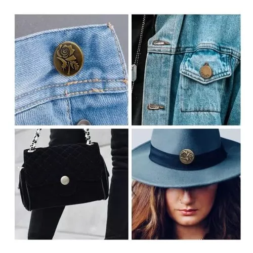 Alfileres de botón para jeans, sin coser, 4 estilos ajustables y  extraíbles, botones de repuesto de jeans, clips de metal para extender o  reducir