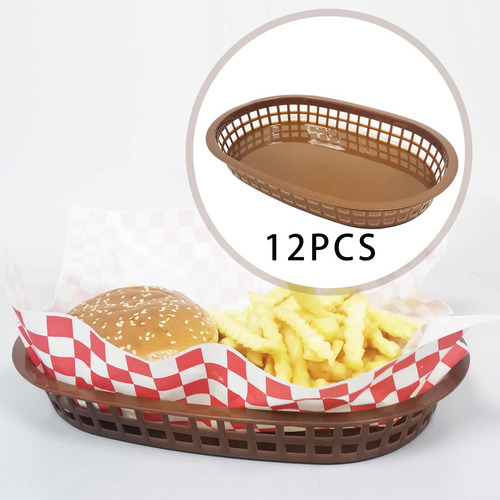 12 Pçs Cestas De Comida Rápida Pão Fritar Cestas Marrom