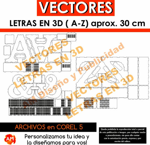 Vector Letras 3d (a-z) P/ Corte En Corel! Envio X Descarga
