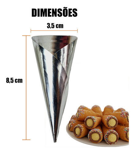 36 Forminha Canudo Nº1 Cone Recheado Doce Salgado Aço