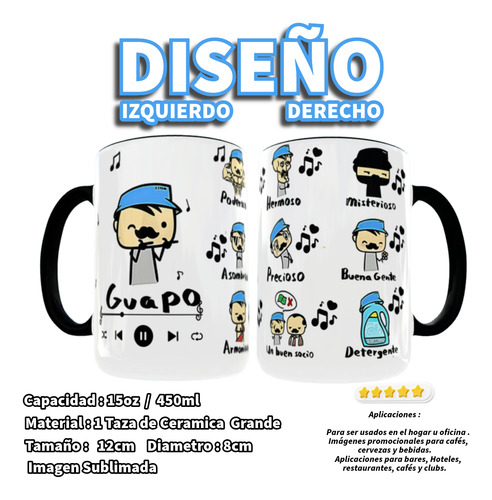 Taza Guapo Poderoso 15oz 450ml Grande Asa Color 1pz A Elegir