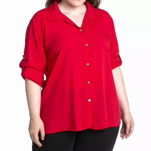 Camisa Mangas 3/4 Rojo Mujer Curvy Grandes