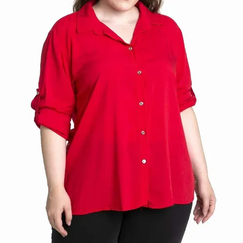 Intercambiar Clip mariposa intercambiar Blusa Camisa Mangas 3/4 Rojo Mujer Curvy Talles Grandes