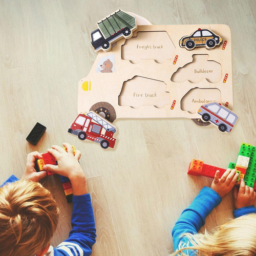 Rompecabezas De Madera Montessori Para Niños, Coches