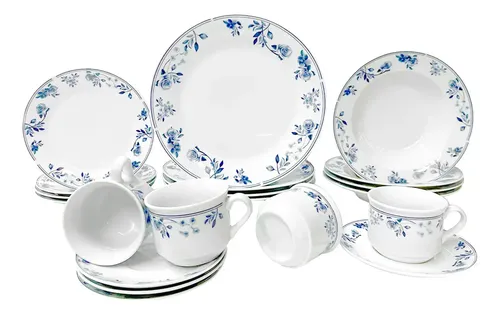 Jogo  Aparelho Jantar Mesa 20 Peças Porcelana - Hauskraft Branco Florido