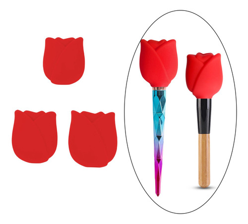 3 Fundas Portátiles De Silicona Para Brochas De Rojo