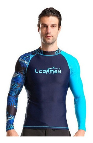 Traje De Baño Conjunto Manga Larga Surf Natación Buceo Azul