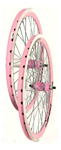 Roda Aero Aro 20 Viper Completa Cubo Roletado Par Cor Rosa