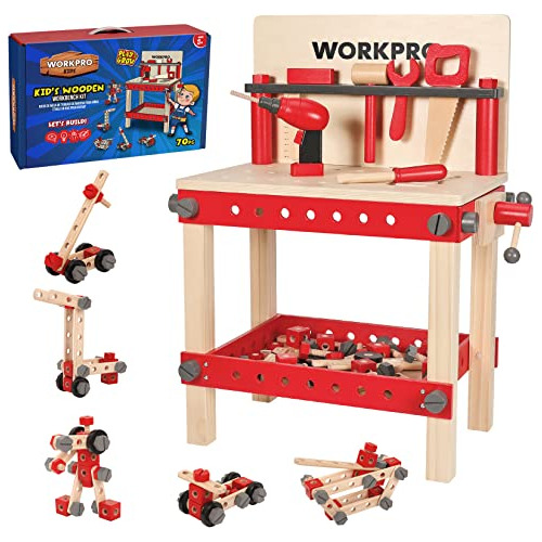 Wooden Workbench Kit Kids Tool Bench, Building Toy Set ...