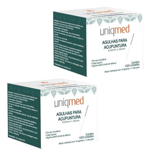 Agulha Para Acupuntura 1000un 0,25x25mm Kit 2cx Uniqmed