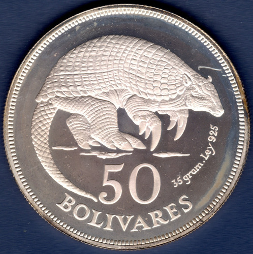 Moneda De Plata 50 Bolívares De 1975 Fauna Armadillo Proof