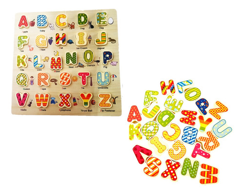 Kit Tablero Abecedario Numero Alfabeto Madera Ingles Encajab