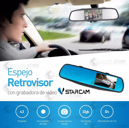 Espejo Retrovisor Camara Frontal Testigo Para Auto Hd + Camara Trasera Video Filmadora