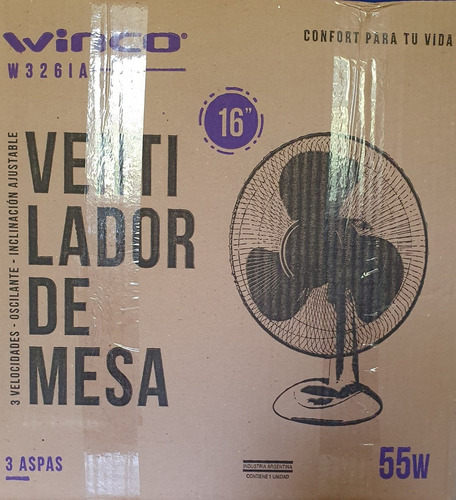 Imagen 6 de 6 de Ventilador Turbo De Mesa Winco 16 3 Aspas 55 W Oscilante