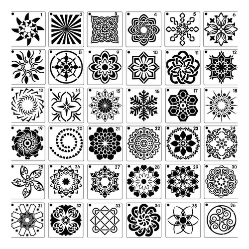 Paquete De 36 Plantillas De Puntos De Mandala Reutilizables