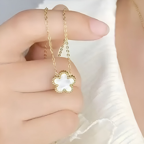 Collar Cadena Trébol 5 Hojas Oro 15 K Suerte Y Distincion Dorado Y Blanco