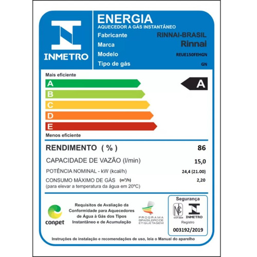 Aquecedor a gás GLP Rinnai REU-M150 branco