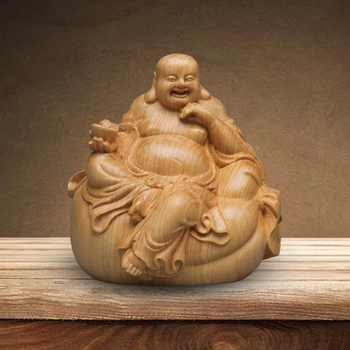 Estatua De Buda, Adorno De Madera, Escultura Artesanal,