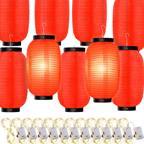 24 Farol Colgante Seda Roja Estilo Japon Tradicional Papel