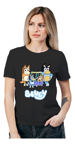 Polera Mujer Bluey Familia Heeler Car Algodon Organico Wiwi