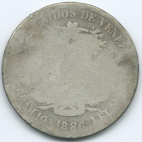 Moneda De Plata 2 Bolívares De 1886 - 6 Cerrado Muy Escasa 