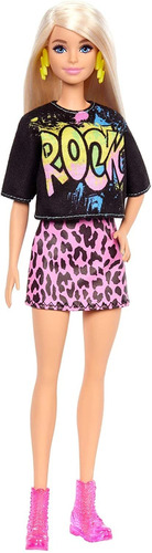 Camiseta Barbie Fashionistas Doll 155 Con Pelo Rubio Rock