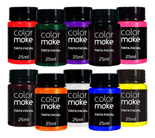 Kit Tinta Líquida 25ml Colormake - 10 Cores Hipoalergênico