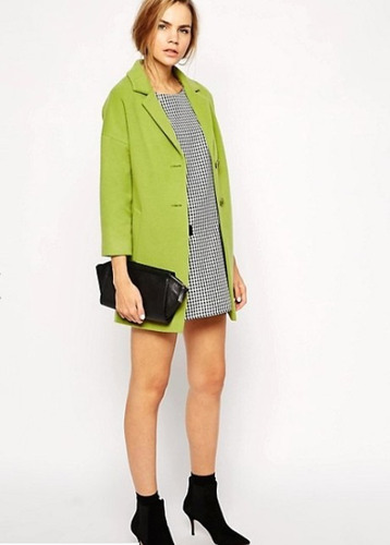 Abrigo Helene Berman Lana Cachemira Verde 42 Car Coat Retro