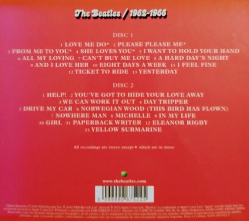 The Beatles / Álbum 2 Cd Nuevos 1962 / 1966 Con Yesterday
