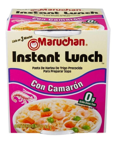 Imagen 1 de 2 de Pack 12 Piezas De Maruchan Sabor A Camarón De 64 Grs. Cada U