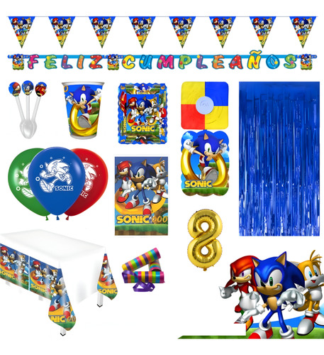 Kit Infantil Decoración Fiesta - Sonic X36 Invitados