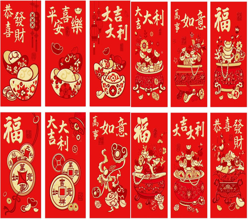 24 Sobres Rojos De Año Nuevo Chino, Bolsillos Rojos Chinos, 