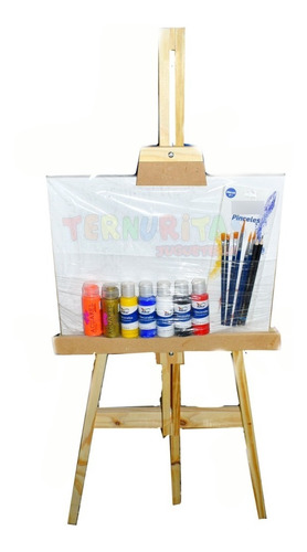 Kit Artistico Atril Pintura Color Pincel Acrilico Niños Full