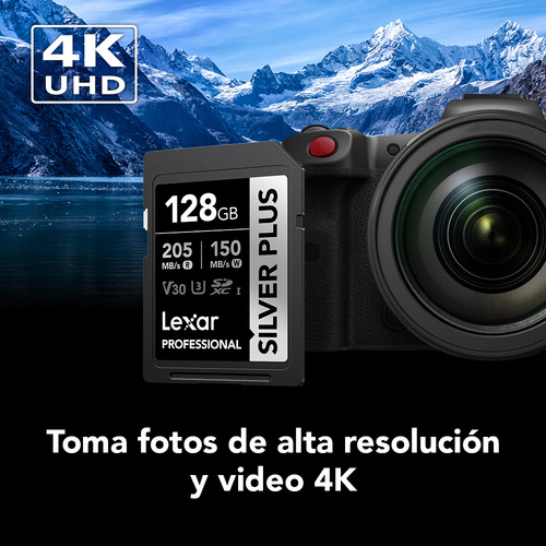 Memoria Sd 128gb Lexar Silver Plus Sdxc U3 V30 4k 205mb/s