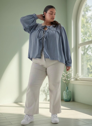 Blusa Con Broderi Mangas Largas - Talle Grande Especial
