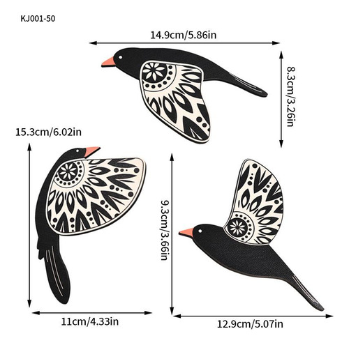 2 X 3 Piezas De Pájaros De Madera Decorativos Para Pared,