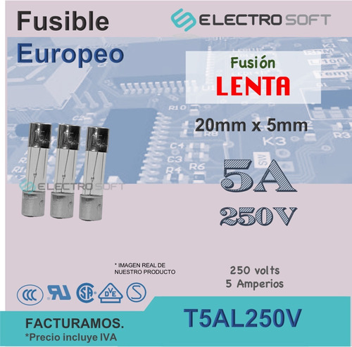 3pz Fusible Europeo 5a 250v Fusión Lenta | 5 Amperios