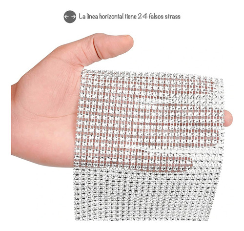 Rollo Falso Strass 24 Líneas Brillo Plastico Color Plateado