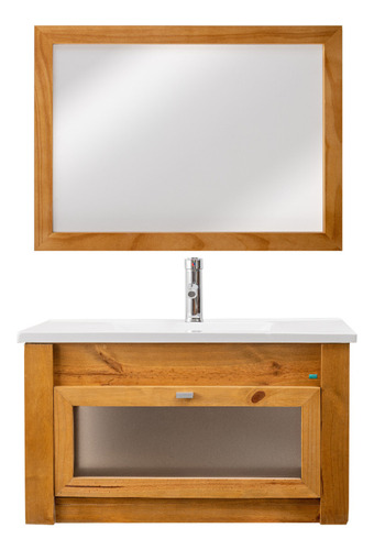 Combo Vanitory Colgante 80cm Puerta Bacha Espejo Madera 