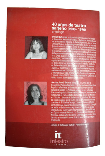 40 Años De Teatro Salteño (1936-1976) : Antología C235 (Usado)