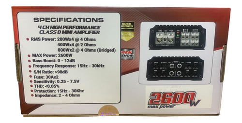 Amplificador Rks-prime4 Rock Series 4ch Classd Mini 2600wmax