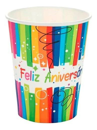 Copo Papel Tema 200ml Feliz Aniversário - 10 Unid