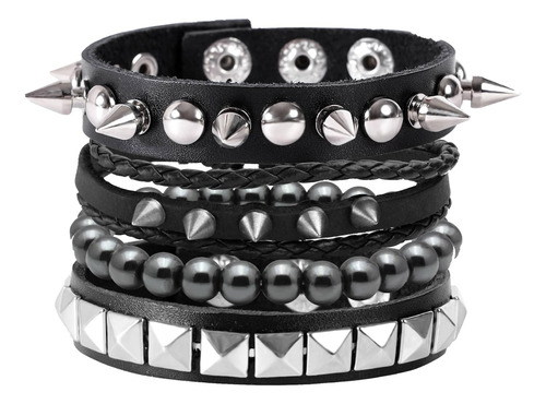 Milakoo Goth Spiked Vintage Remaches Pulseras Negro Pu Cuero